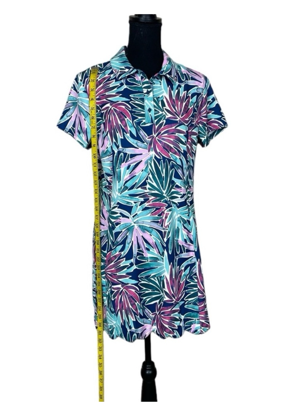 Sigrid Olsen Tropical Print Golf or Tennis Dress in Aqua, Pink and Navy - Picture 4 of 12